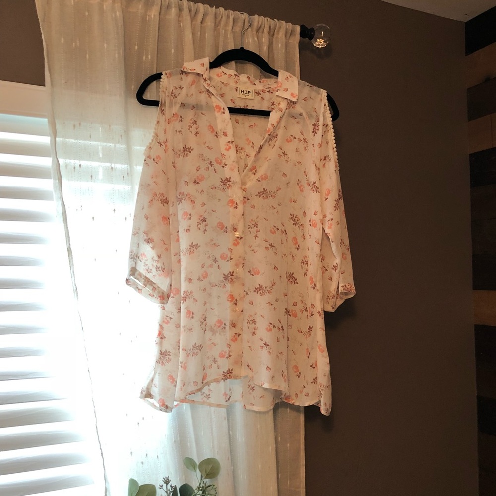 H.I.P Cold Shoulder floral sheer top